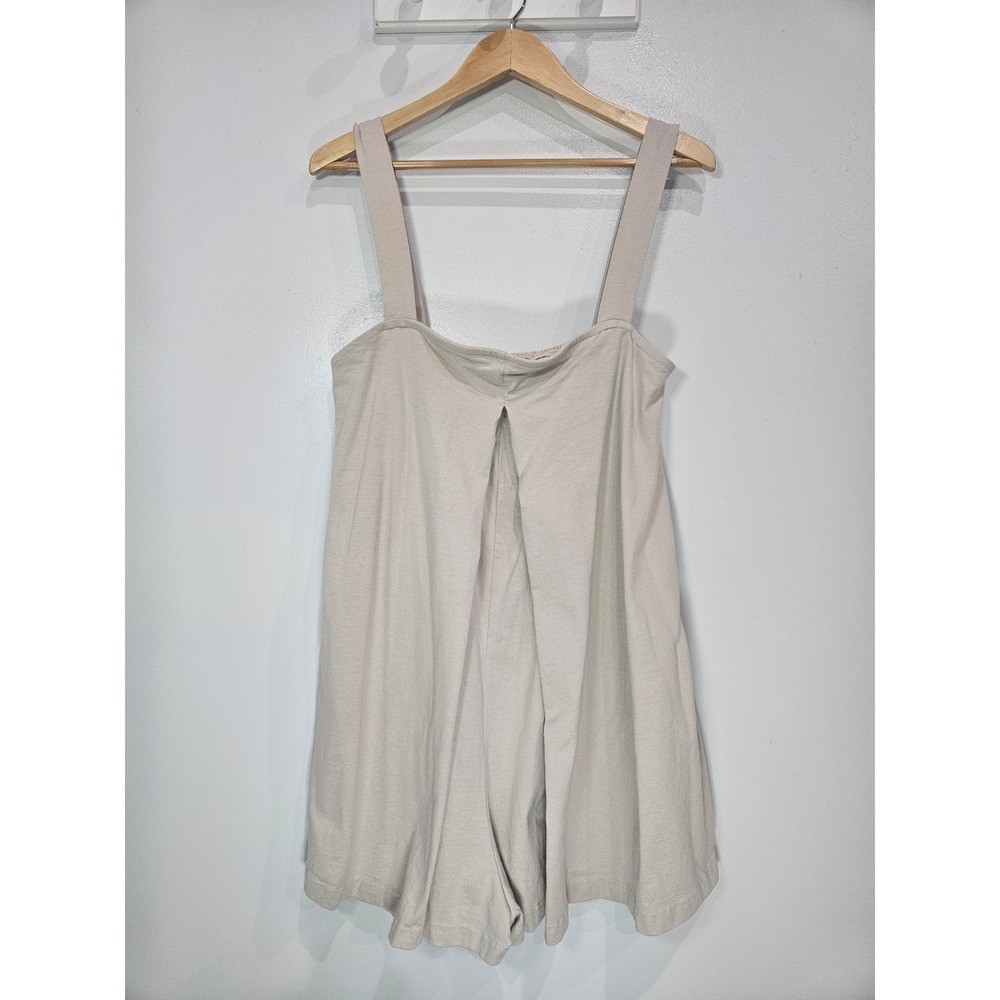 Free People FP Beach Romper XL Oatmeal Beige Cotton Sleeveless Pleated Sunsuit